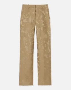 Clearance Lafayette 148 New York Eco Flora Jacquard Linen-Viscose Gates Pant Cadet Khaki