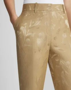 Clearance Lafayette 148 New York Eco Flora Jacquard Linen-Viscose Gates Pant Cadet Khaki
