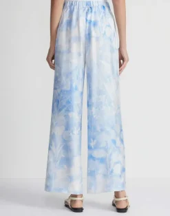 Clearance Lafayette 148 New York Eco Flora Print Silk Twill Riverside Pant Sky Blue Multi
