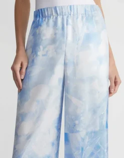Clearance Lafayette 148 New York Eco Flora Print Silk Twill Riverside Pant Sky Blue Multi