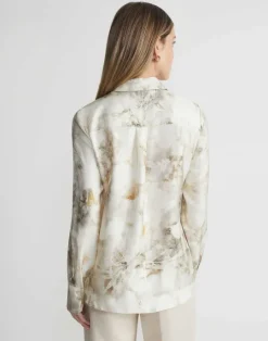 Best Lafayette 148 New York Eco Leaves Print Silk Twill Buttoned Blouse Pebble Multi