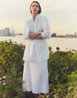 Hot Lafayette 148 New York Embroidered Flora Linen Skirt White
