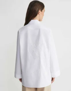 New Lafayette 148 New York Embroidered Rose Organic Cotton Poplin Oversized Shirt White