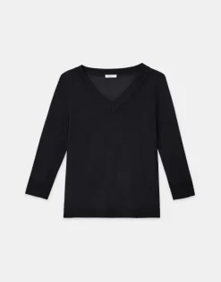 Best Lafayette 148 New York Fine Gauge Cashmere V-Neck Sweater Sonic Blue
