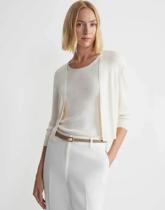 Hot Lafayette 148 New York Finespun Voile Open-Front Cropped Cardigan Pale Blue