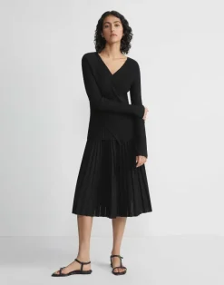Outlet Lafayette 148 New York Finespun Voile Pleat Stitch Crossover Sweater Black