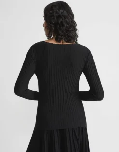 Outlet Lafayette 148 New York Finespun Voile Pleat Stitch Crossover Sweater Black
