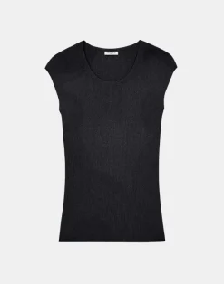 Best Lafayette 148 New York Finespun Voile Ribbed Cap Sleeve Top Golden Medallion