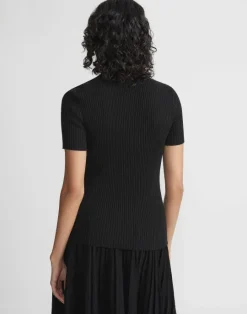 Lafayette 148 New York Finespun Voile Ribbed Knit Top Pebble