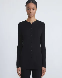 Online Lafayette 148 New York Finespun Voile Ribbed Long Cardigan Black