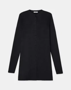 Online Lafayette 148 New York Finespun Voile Ribbed Long Cardigan Black