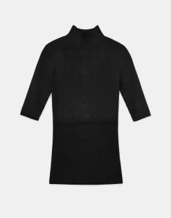 Lafayette 148 New York Finespun Voile Ribbed Short Sleeve Sweater Black
