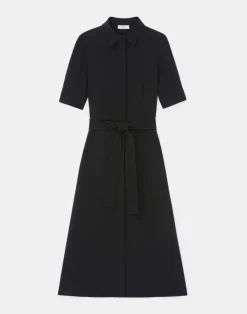 New Lafayette 148 New York Finesse Crepe Belted Shirtdress Seawater