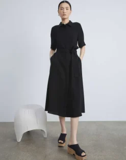 New Lafayette 148 New York Finesse Crepe Belted Shirtdress Seawater