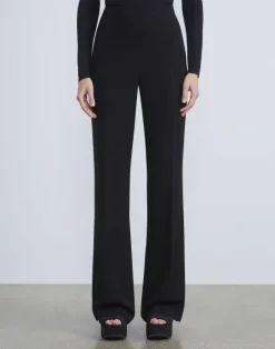 Clearance Lafayette 148 New York Finesse Crepe Gates Side-Zip Flared Pant Navy