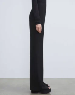Clearance Lafayette 148 New York Finesse Crepe Gates Side-Zip Flared Pant Navy
