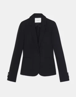 Sale Lafayette 148 New York Finesse Crepe Single Button Blazer Black