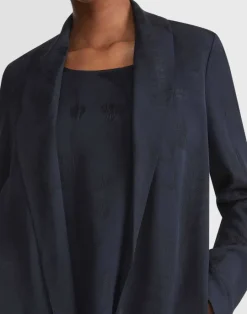 Hot Lafayette 148 New York Flora Bloom Cloqu Jacquard Viscose Shawl Collar Jacket Navy