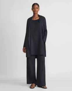 Discount Lafayette 148 New York Flora Bloom Cloqu Jacquard Viscose Tunic Blouse Navy