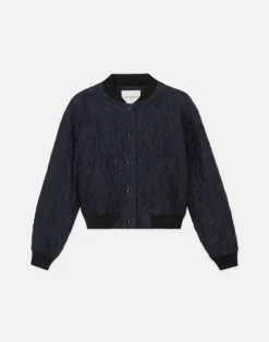 Outlet Lafayette 148 New York Flora Bloom Cloqu Jacquard Cotton-Silk Bomber Jacket Midnight Blue