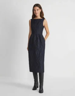 Best Lafayette 148 New York Flora Bloom Cloqu Jacquard Cotton-Silk Midi Dress Midnight Blue