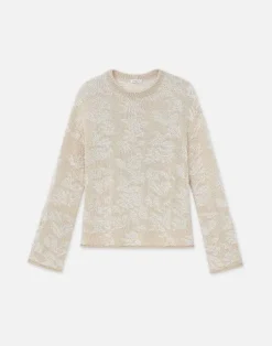 Clearance Lafayette 148 New York Flora Bloom Cotton-Silk Tape Textured Stitch Sweater Pampas Plume Multi