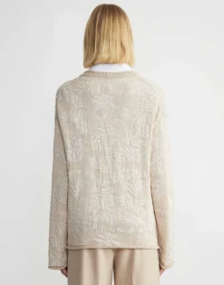 Clearance Lafayette 148 New York Flora Bloom Cotton-Silk Tape Textured Stitch Sweater Pampas Plume Multi