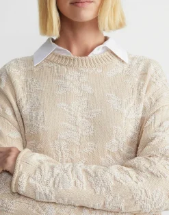Clearance Lafayette 148 New York Flora Bloom Cotton-Silk Tape Textured Stitch Sweater Pampas Plume Multi