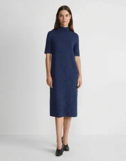Clearance Lafayette 148 New York Flora Jacquard Responsible Fine Gauge Merino-Viscose Sweater Dress Midnight Blue