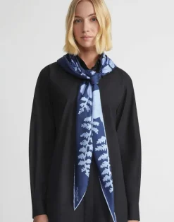 Hot Lafayette 148 New York Flora Print Silk Diamond Scarf Midnight Blue Multi