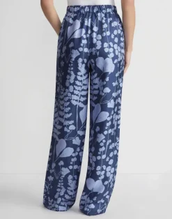 Best Lafayette 148 New York Flora Print Silk Twill Perry Pant Midnight Blue Multi