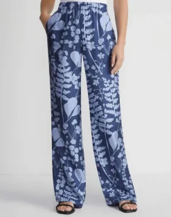 Best Lafayette 148 New York Flora Print Silk Twill Perry Pant Midnight Blue Multi