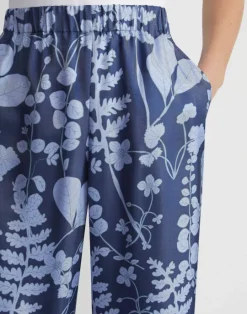 Best Lafayette 148 New York Flora Print Silk Twill Perry Pant Midnight Blue Multi