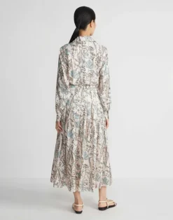 Lafayette 148 New York Flora Trail Print Silk Twill Pleated Shirtdress Pampas Plume Multi