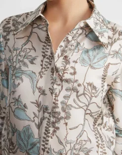 Hot Lafayette 148 New York Flora Trail Print Silk Twill Collared Blouse Pampas Plume Multi