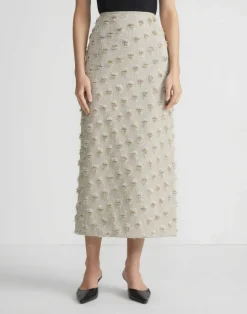 Hot Lafayette 148 New York Fringed Dot Jacquard Pencil Skirt Plaster Iridescent
