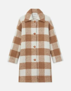 Online Lafayette 148 New York Gingham Alpaca-Wool Boucl Double Face Oversized Coat Camel Multi