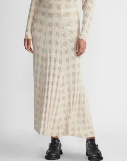 Lafayette 148 New York Gingham Responsible Matte Crepe Knit Asymmetric Skirt Dune Multi