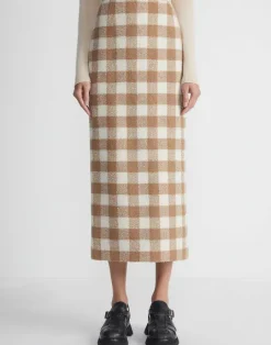 Online Lafayette 148 New York Gingham Wool Maxi Pencil Skirt Camel Multi