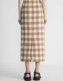 Online Lafayette 148 New York Gingham Wool Maxi Pencil Skirt Camel Multi