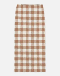Online Lafayette 148 New York Gingham Wool Maxi Pencil Skirt Camel Multi