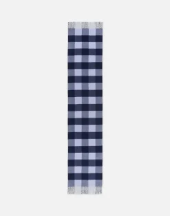Sale Lafayette 148 New York Gingham Wool-Cashmere Double Face Reversible Pocket Shawl Midnight Blue Multi