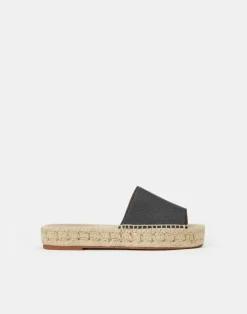 Hot Lafayette 148 New York Grained Calfskin Leather Espadrille Slide Black