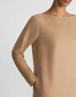 Best Lafayette 148 New York Hair Bateau Neck Dress Camel