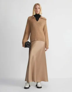 Clearance Lafayette 148 New York Hair Chainette Collared Sweater Camel
