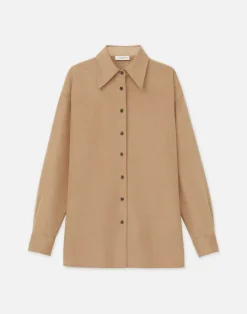 Lafayette 148 New York Hair Drop Shoulder Shirt Jacket Camel