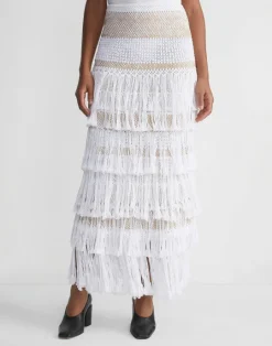 Sale Lafayette 148 New York Hand Macram Organic Cotton Skirt White Multi