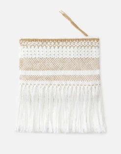 Sale Lafayette 148 New York Hand Macram Organic Cotton Fringed Clutch White Multi