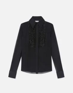 Sale Lafayette 148 New York Hand-Beaded Silk Georgette Pintuck Blouse Black