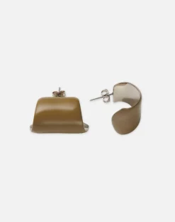 Hot Lafayette 148 New York Hand-Painted Enamel Lune Brass Earring Cadet Khaki